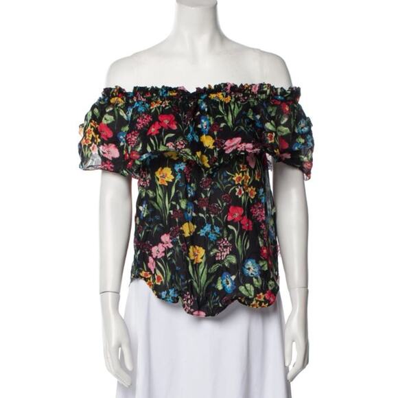 Cara Cara Botanical Print Layered Off-The-Shoulder Blouse Black Multi Women's S - Picture 1 of 5